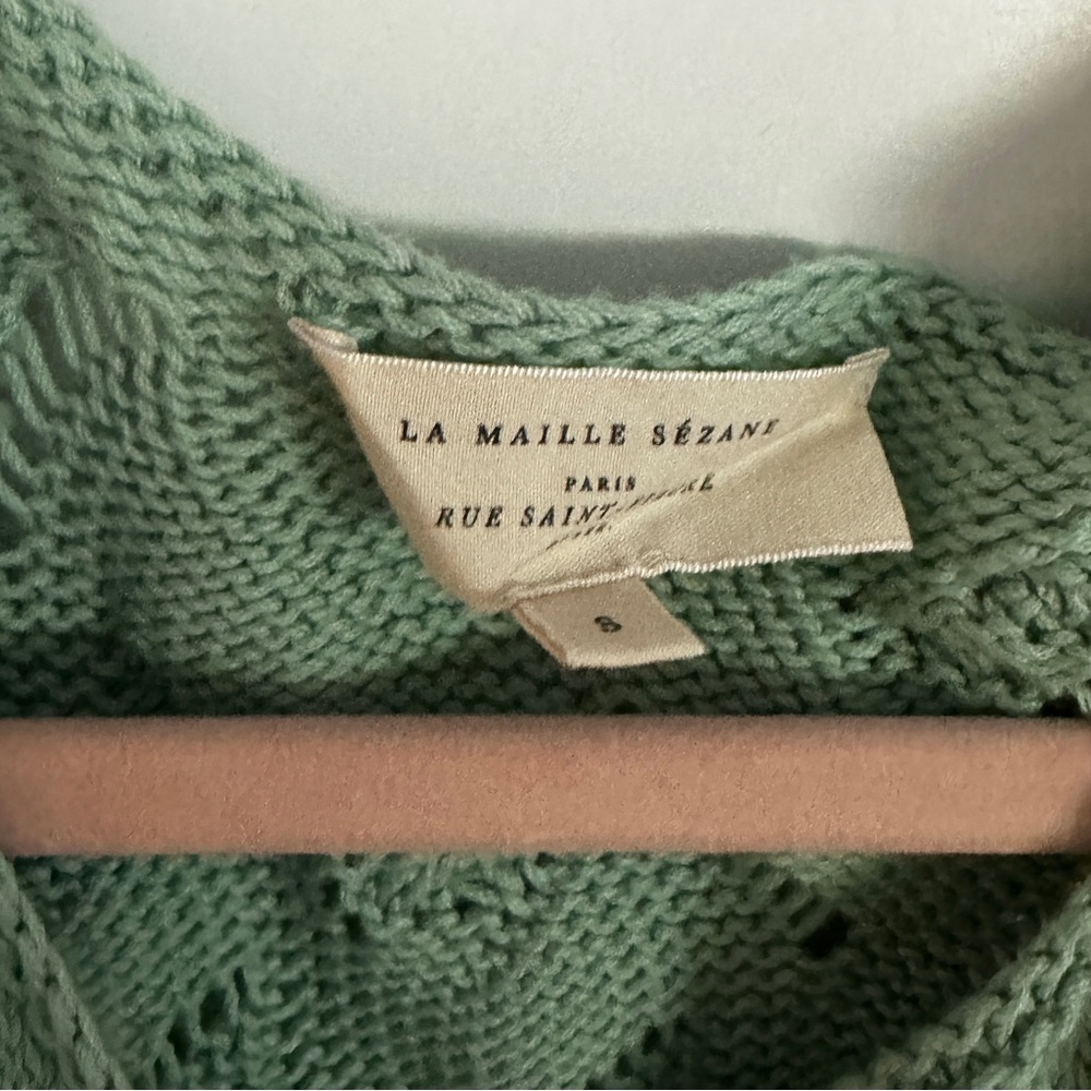 Sezane Marthe 100% Cotton Knit Jumper Cardigan Almond Green - Picture 5 of 8